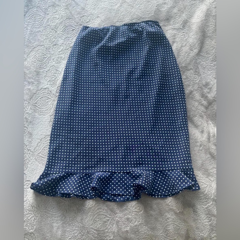 Moda International Navy and White Polka Dot Midi Skirt